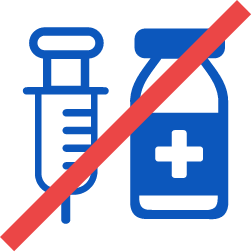 Icon depicting a crossed-out vial and medicine bottle, symbolizing the prohibition or caution against certain medications that may affect weight goals.