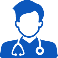 Icon of a male doctor with a stethoscope, depicted in blue on a white background, focusing on weight goals.